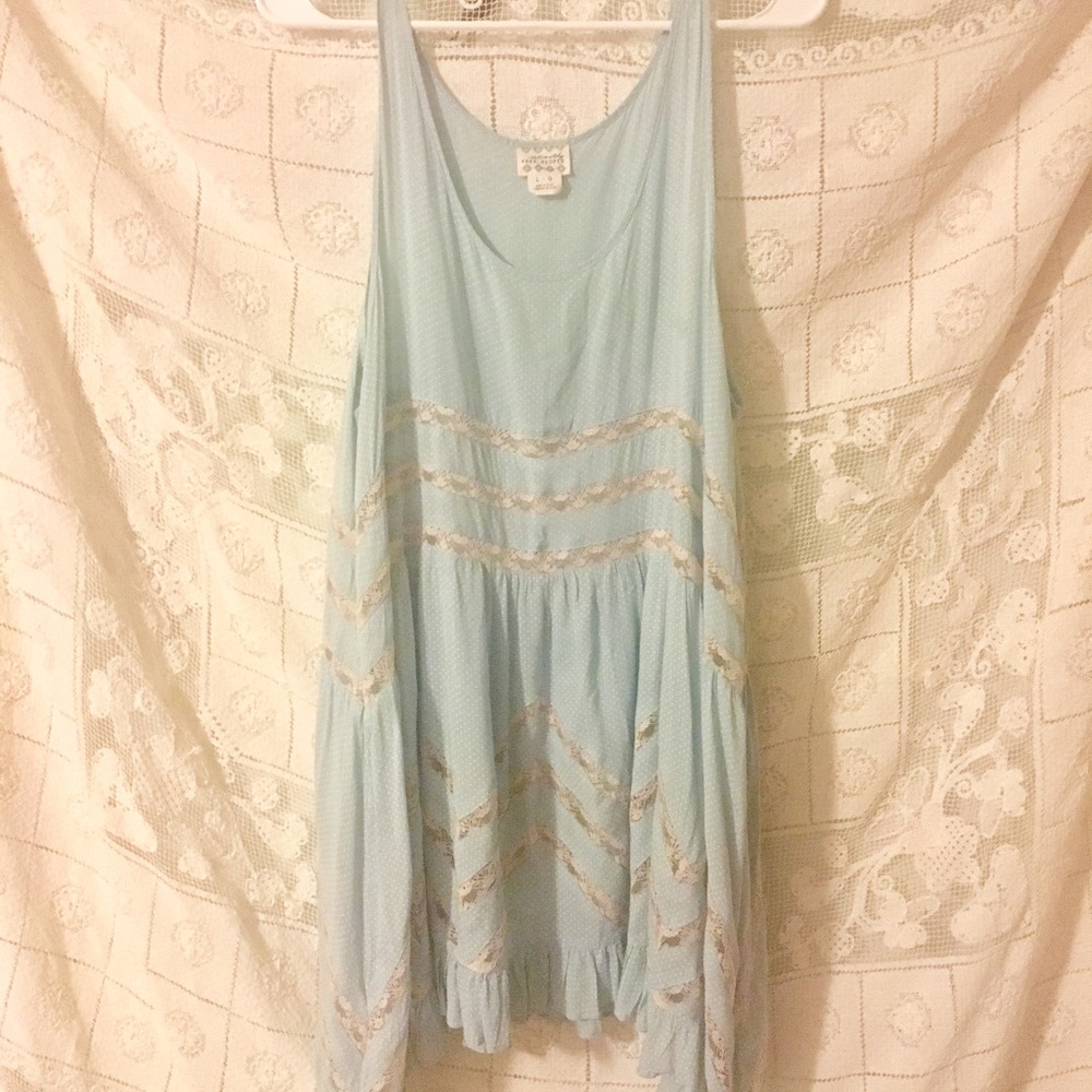 RARE Sky Blue Free People Voile & Lace Slip Dress - Picture 2 of 4